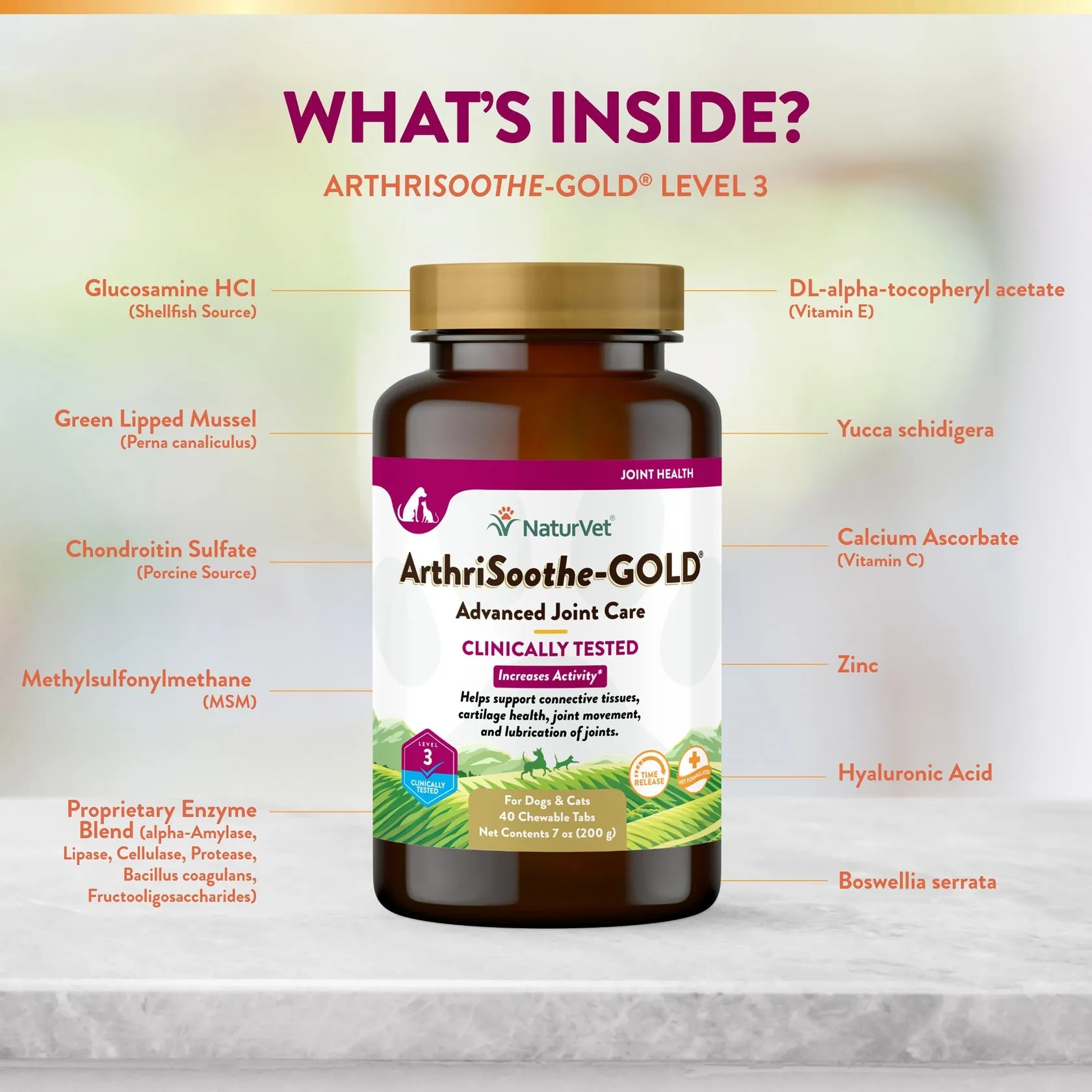 NaturVet Arthrisoothe-Gold Advanced Joint care Chewable Tablets 40ct
