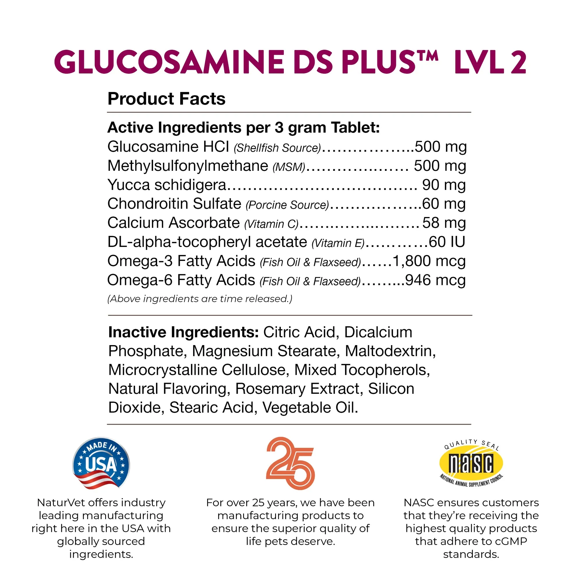 NaturVet Glucosamine DS Plus Level 2 Chewable Tablets