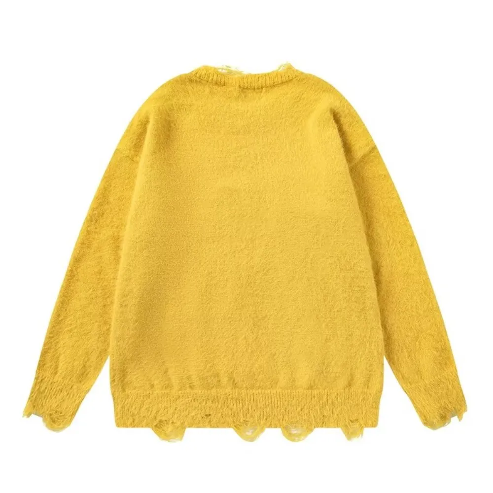 OOC' Cute Cat Pattern Ripped Knitted Sweater