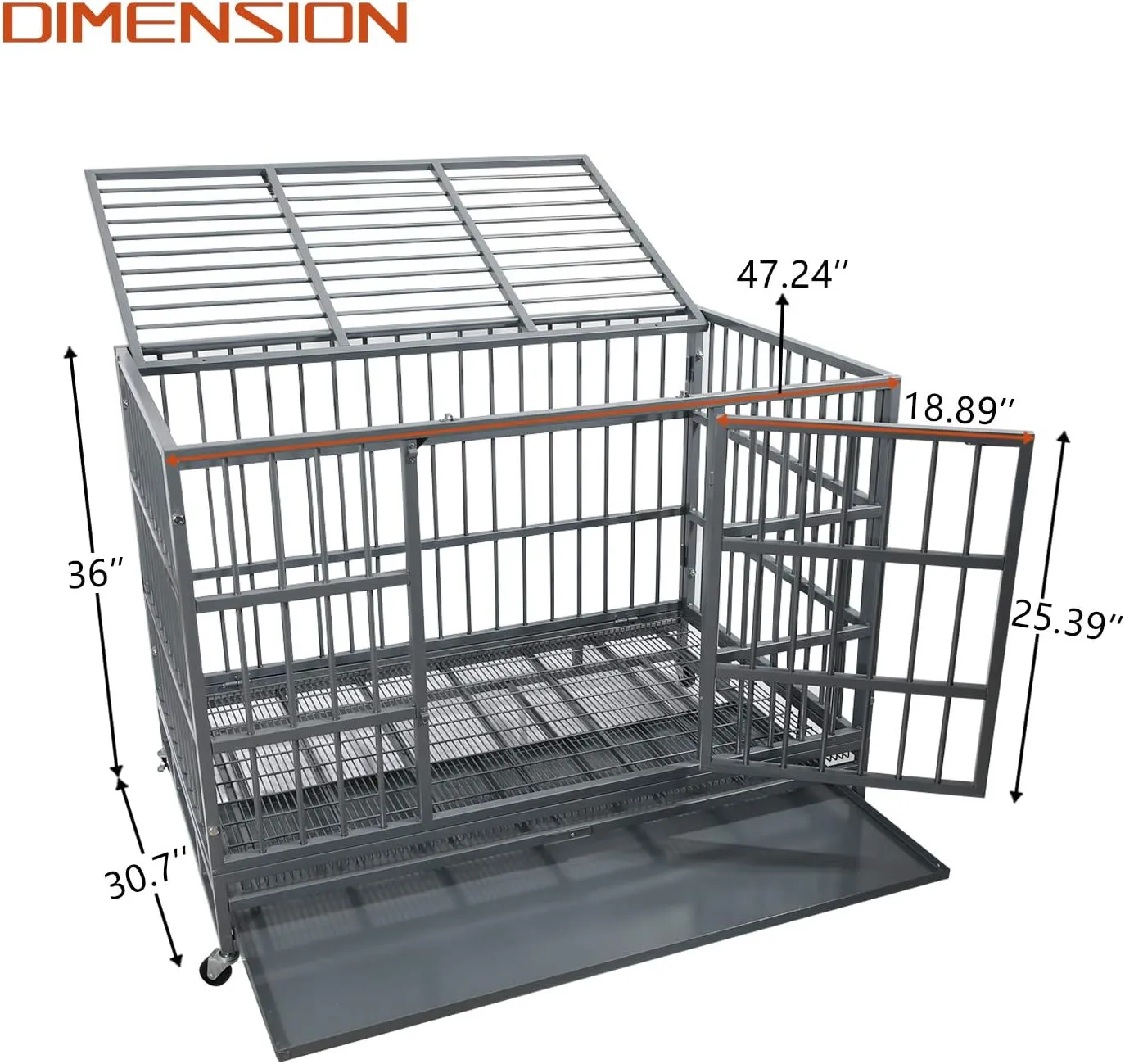 Otaid 48 Inch Heavy Duty Indestructible Cage Kennel with Wheels, High Anxiety Dog Crate, Sturdy Locks Design, Double Door and Removable Tray, Extra Large Dog Crate, Silver