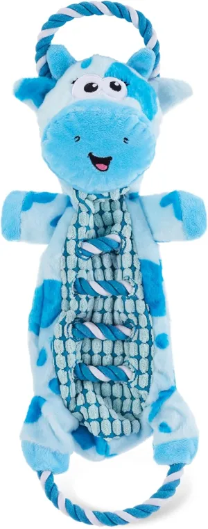 Outward Hound by Charming Pet Ropiez Rope Interactive Dog Tug Toy for Tugging Squeaky Fun, Cow, Blue