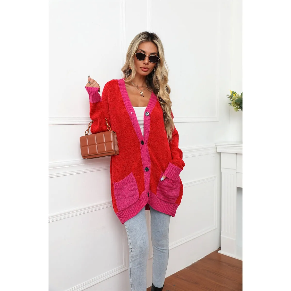Patchwork Knitwear Buttons Sweater