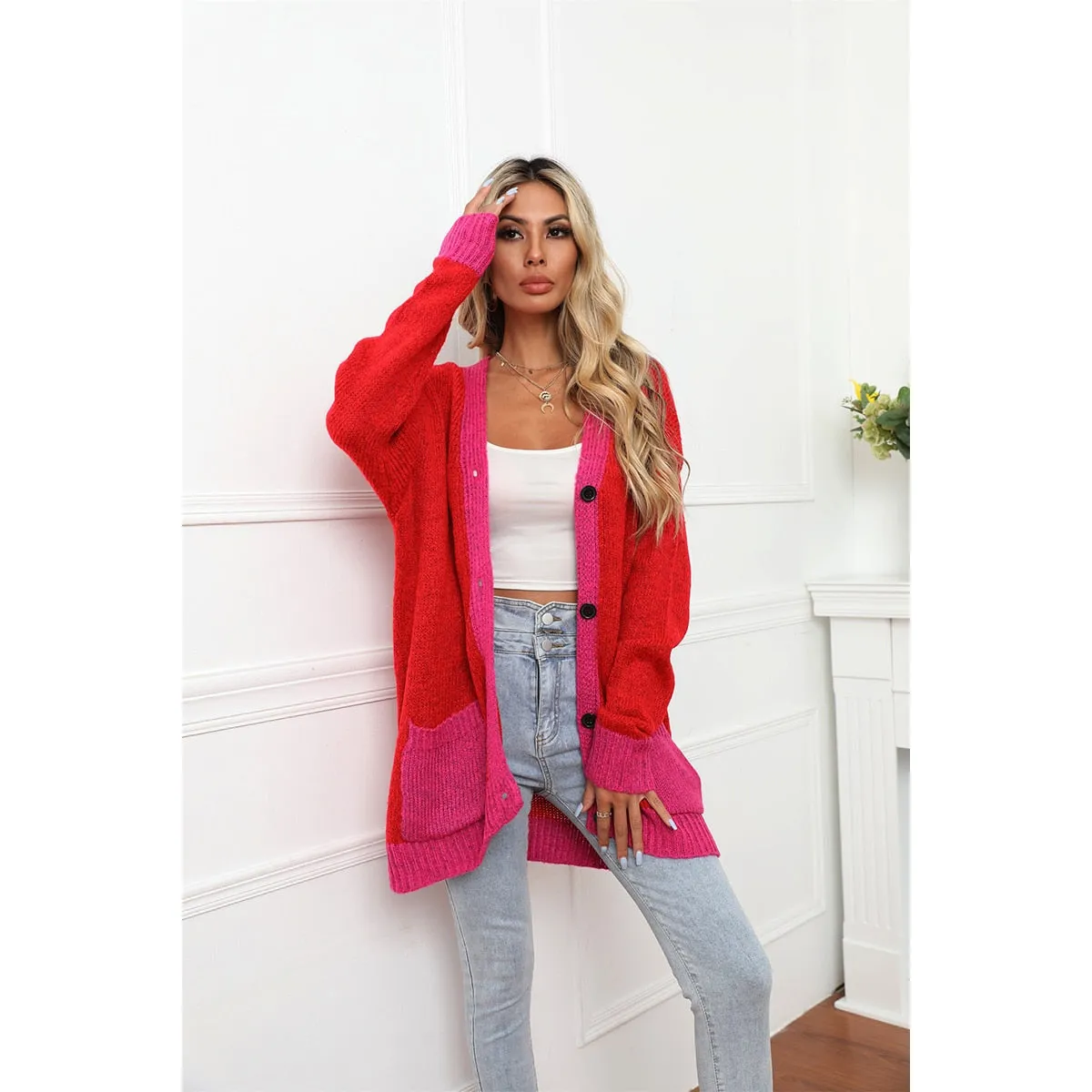 Patchwork Knitwear Buttons Sweater
