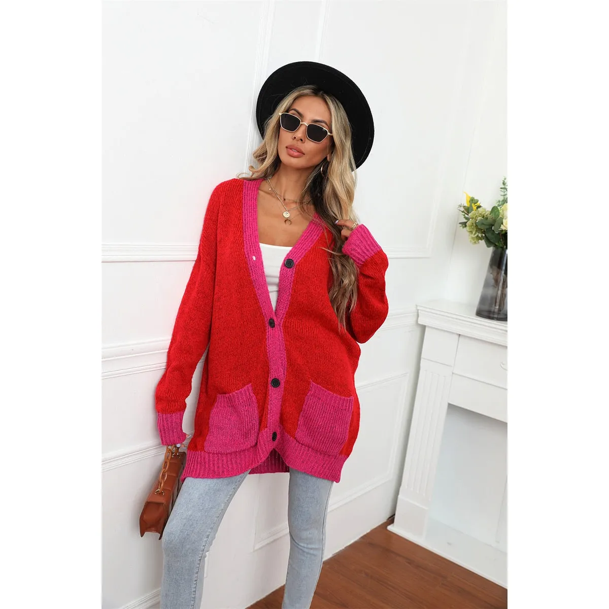 Patchwork Knitwear Buttons Sweater