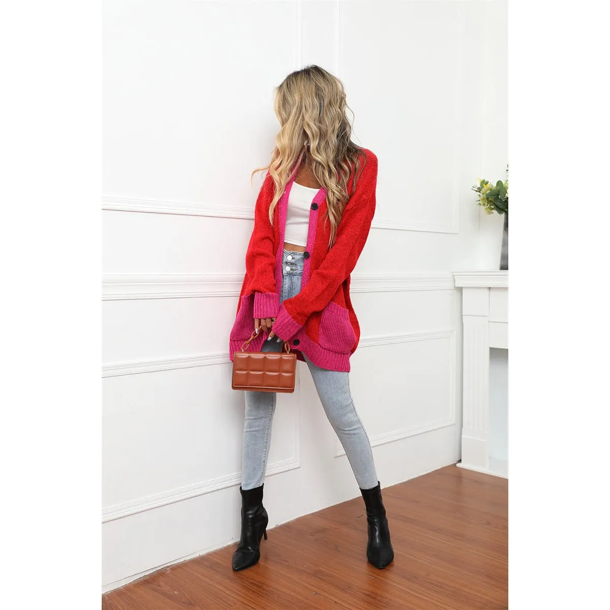 Patchwork Knitwear Buttons Sweater