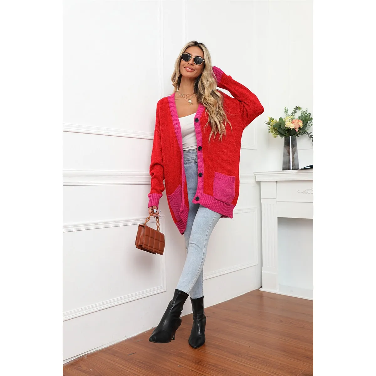Patchwork Knitwear Buttons Sweater