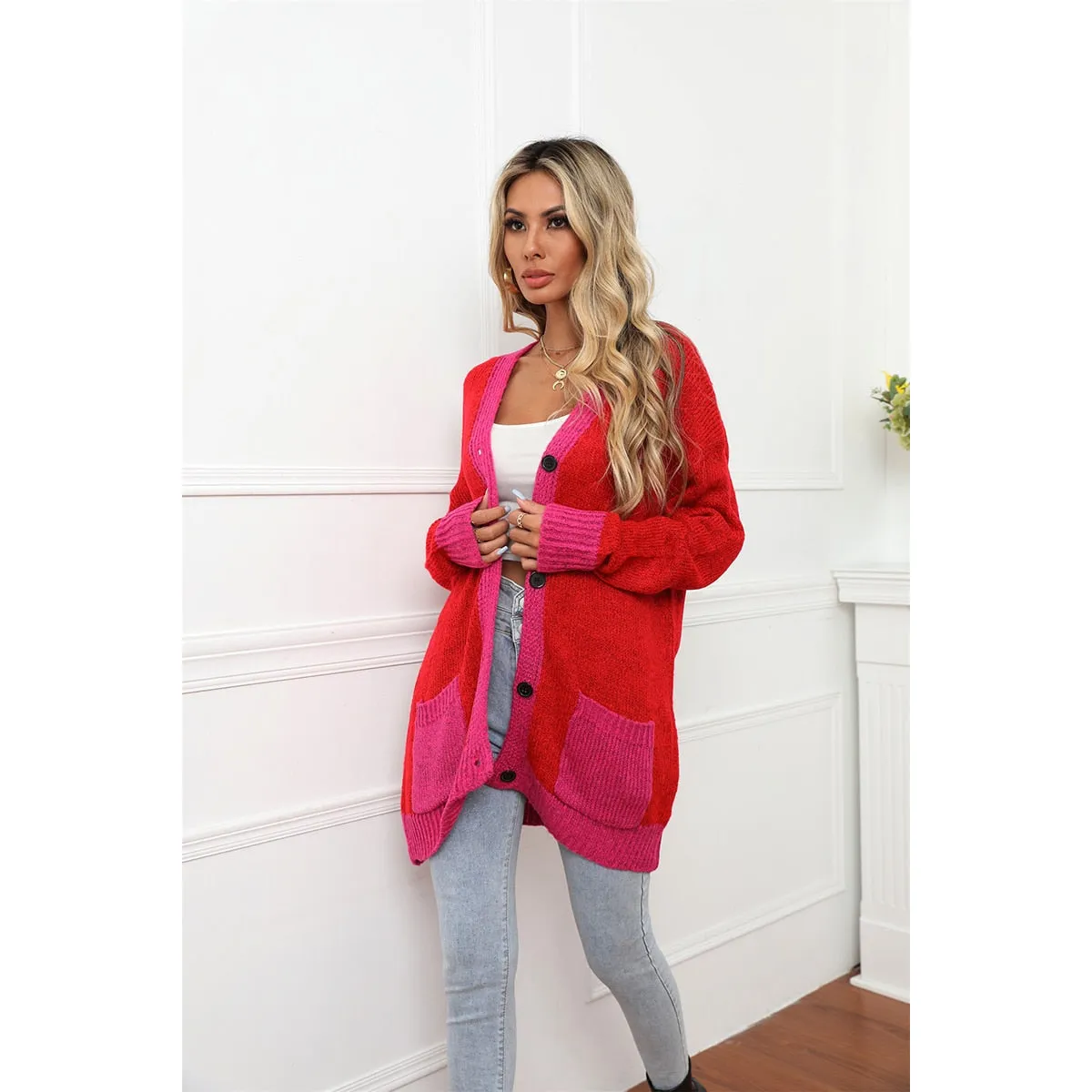Patchwork Knitwear Buttons Sweater