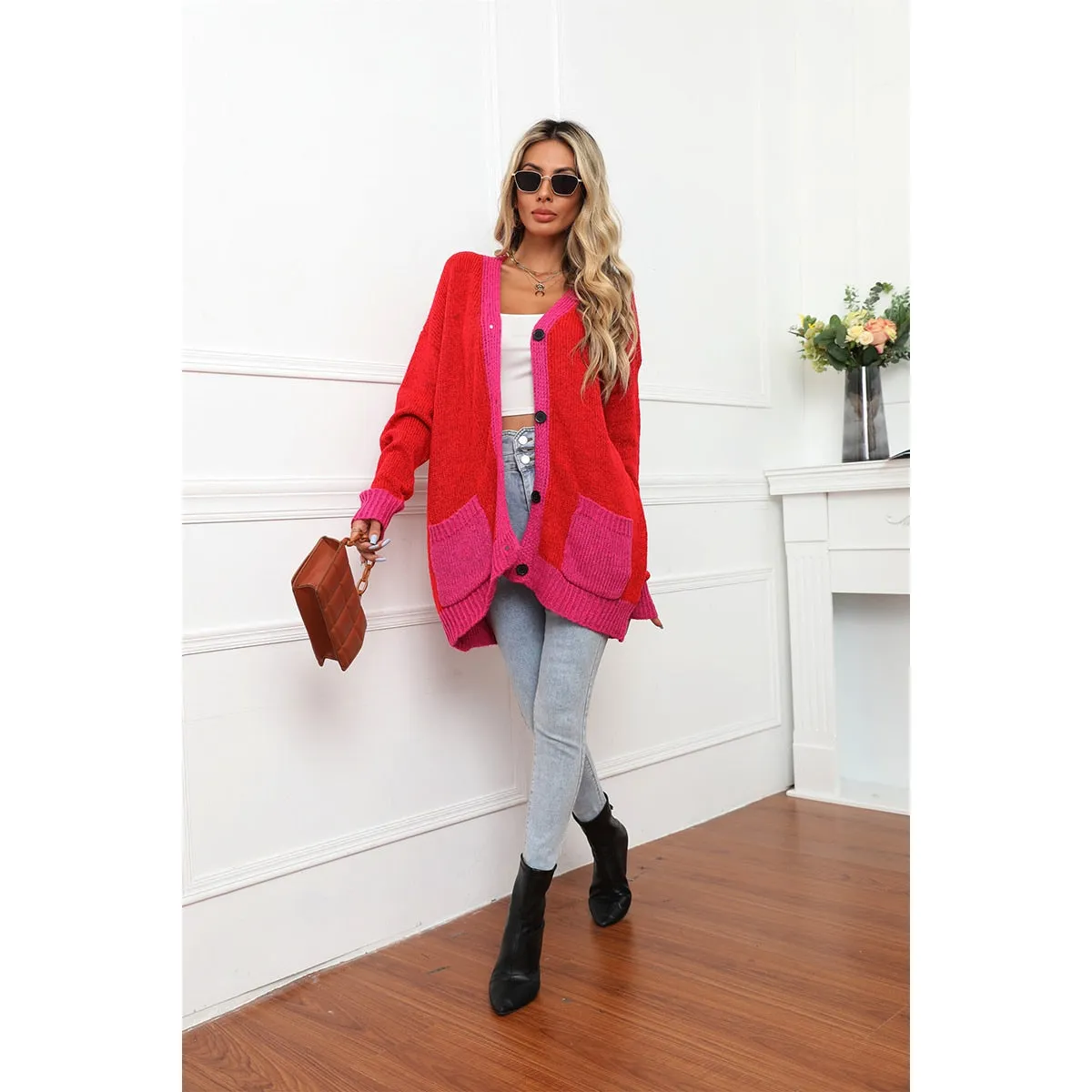 Patchwork Knitwear Buttons Sweater