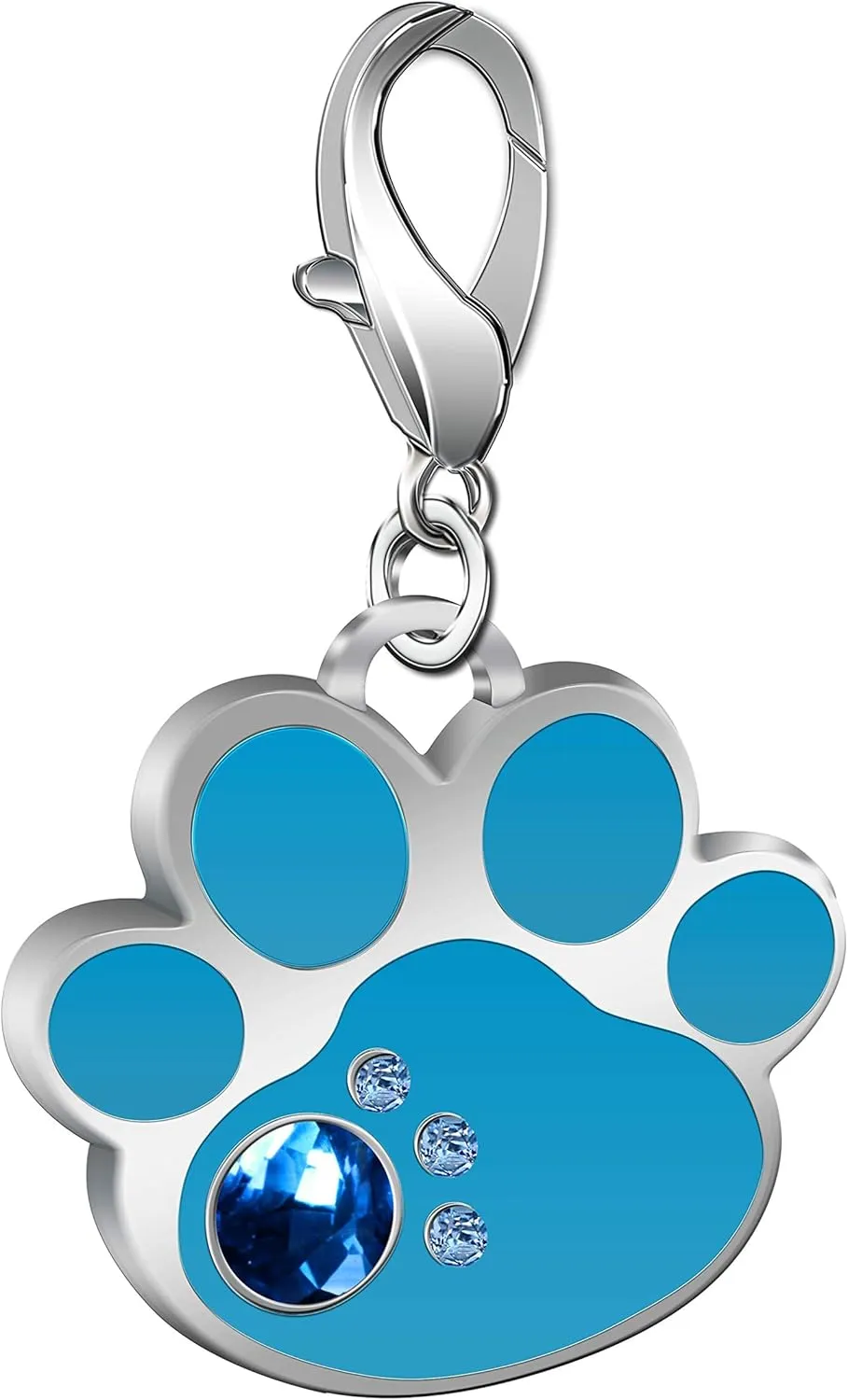Personalized Engraved Stainless Steel Pet ID Silent Tag,Bone and Paw Shape Dog Tags & Cat Tags with Crystals (Blue, Paw Shape)