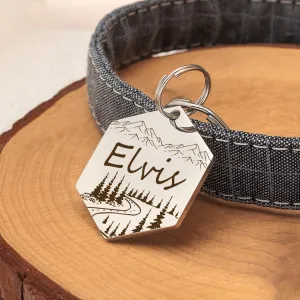 Personalized Mountain Forest Scene Dog-Pet Id Collar Tags