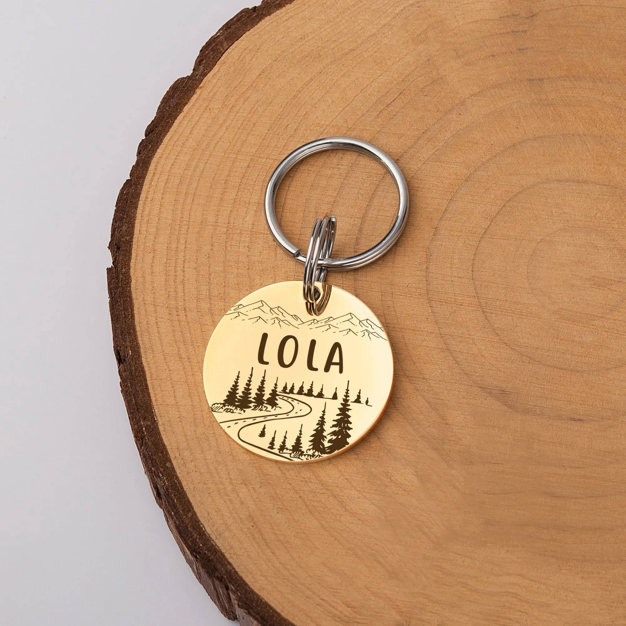 Personalized Mountain Road Round Shaped Pet ID Dog Tag for Cat or Dog