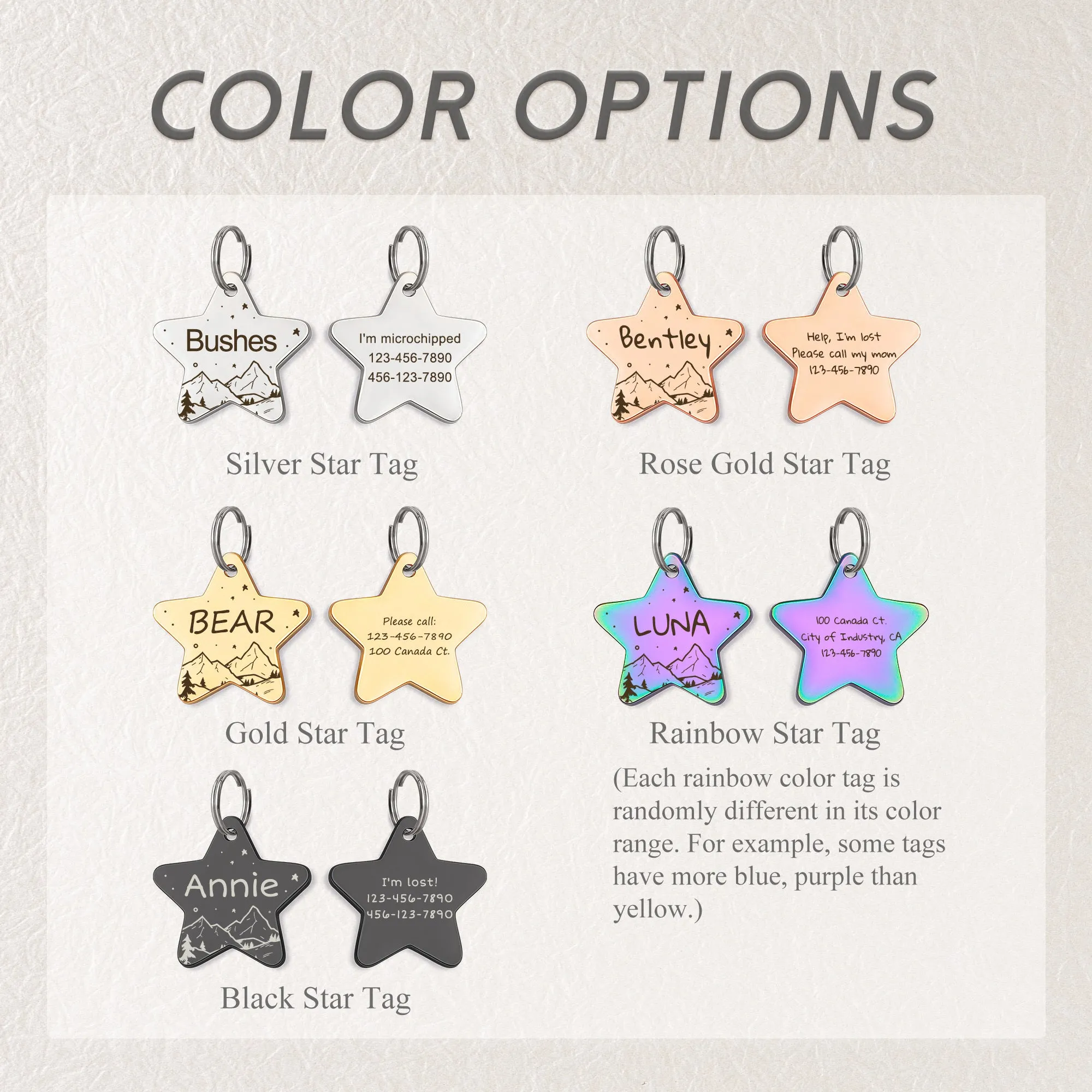 Personalized Mountain Starry Sky Star Shaped Pet ID Dog Tag for Cat or Dog