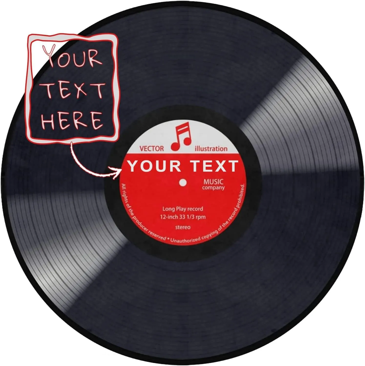 Personalized Music Record Black Round Area Rug Custom Text Name Doormat Non-Slip Floor Mat DIY Text Round Area Rug Carpet for Bedroom Living Room Study Playing Carpet,3 ft