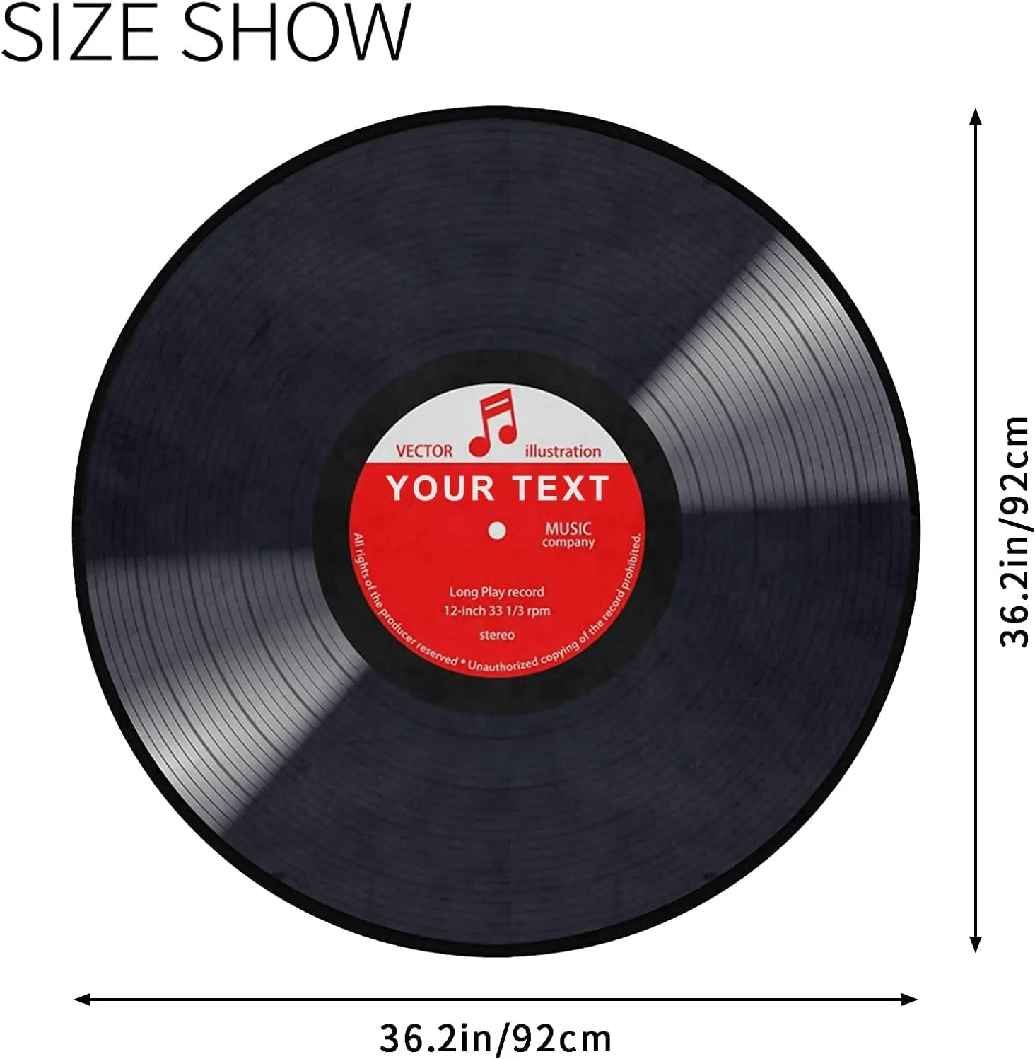 Personalized Music Record Black Round Area Rug Custom Text Name Doormat Non-Slip Floor Mat DIY Text Round Area Rug Carpet for Bedroom Living Room Study Playing Carpet,3 ft
