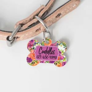 Personalized Pet ID Tag - Colorful Custom Floral Pet ID Tag - Orange Purple Dog Name Tag - Dog ID Tag - Dog Collar Name Tag