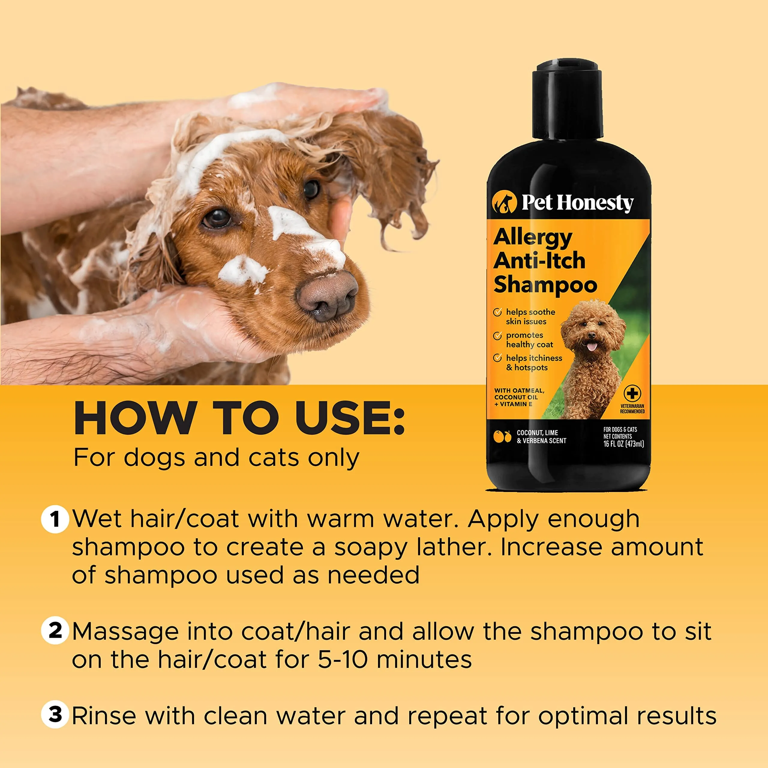 Pet Honesty Allergy Anti-Itch Cat and Dog Shampoo - 16 Oz