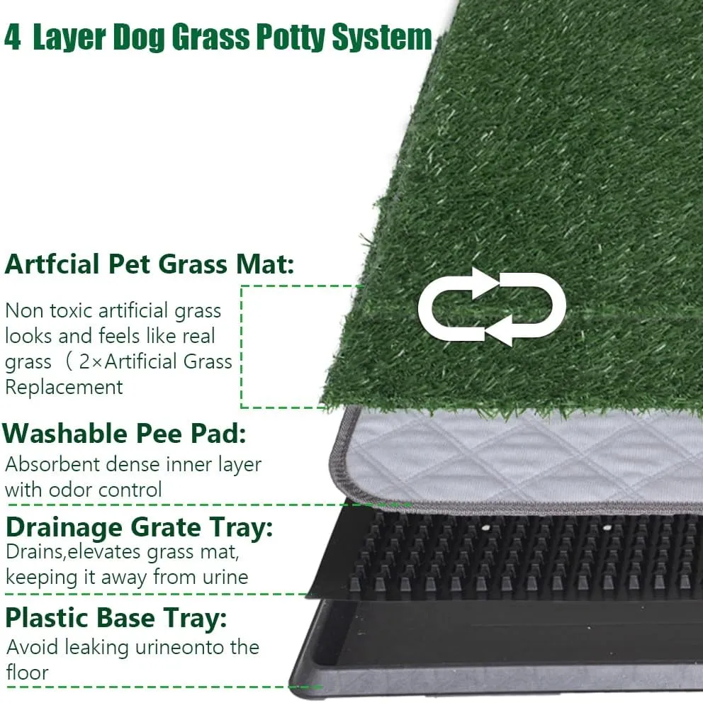 Petgrow Reusable Dog Grass Potty with Tray | Pet Puppy Loo System, 2 Artificial Grass Turf Replacement & Washable Pee Pads,Rapid Drainage/Less Stink, Box Toilet (Medium-20x25In)