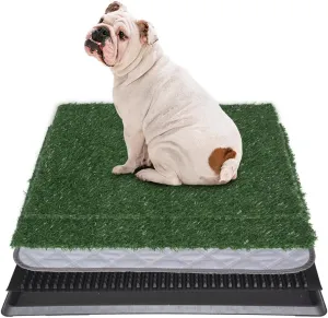 Petgrow Reusable Dog Grass Potty with Tray | Pet Puppy Loo System, 2 Artificial Grass Turf Replacement & Washable Pee Pads,Rapid Drainage/Less Stink, Box Toilet (Medium-20x25In)