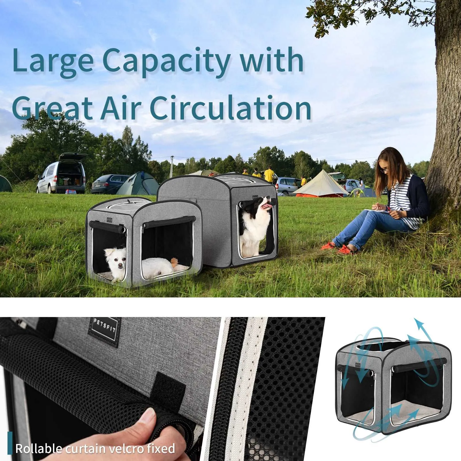 PETSFIT Travel Dog Crate Collapsible Dog Kennel Collapsible