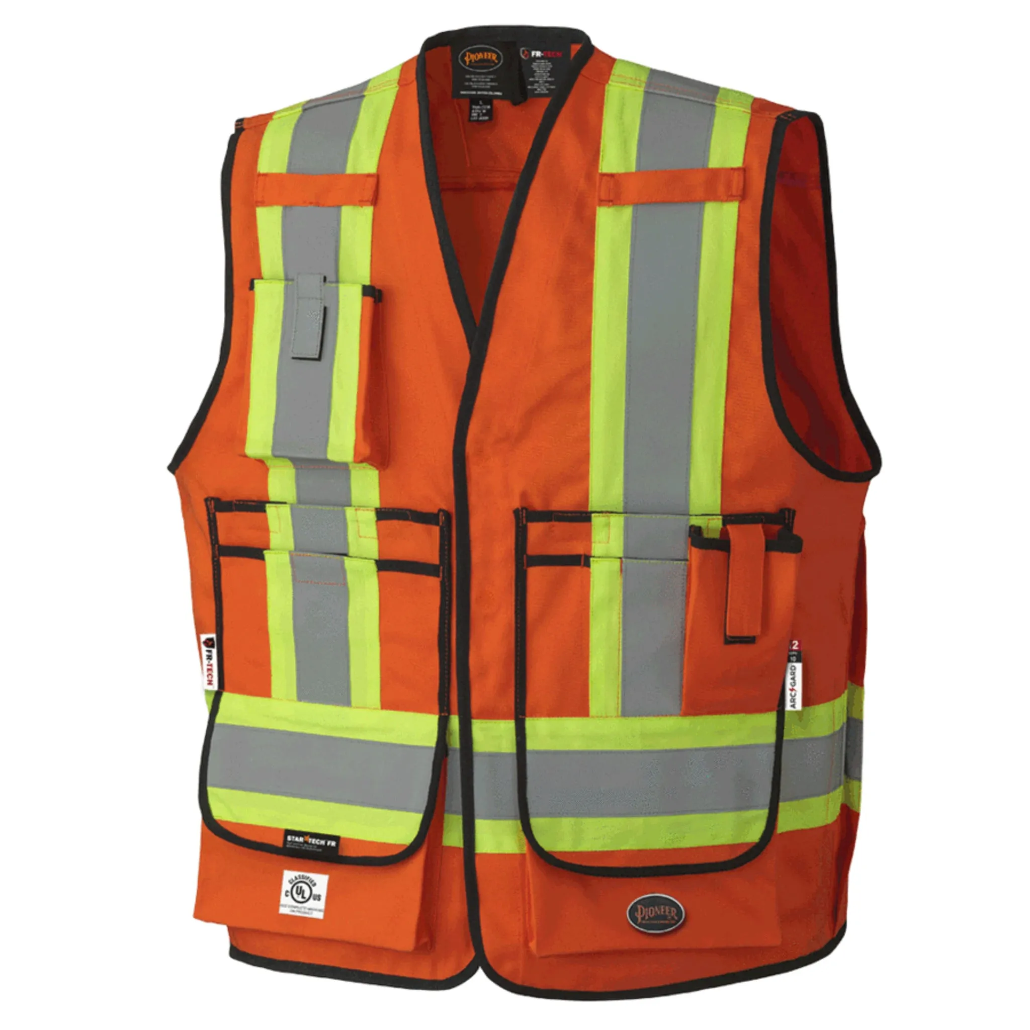 Pioneer Men's Hi Vis FR-Tech® Flame Resistant Work Vest CSA 88% Cotton/12% Nylon, ARC Rated, Reliable & Reflective Safety Vest, FR/ARC | Sizes S-4XL