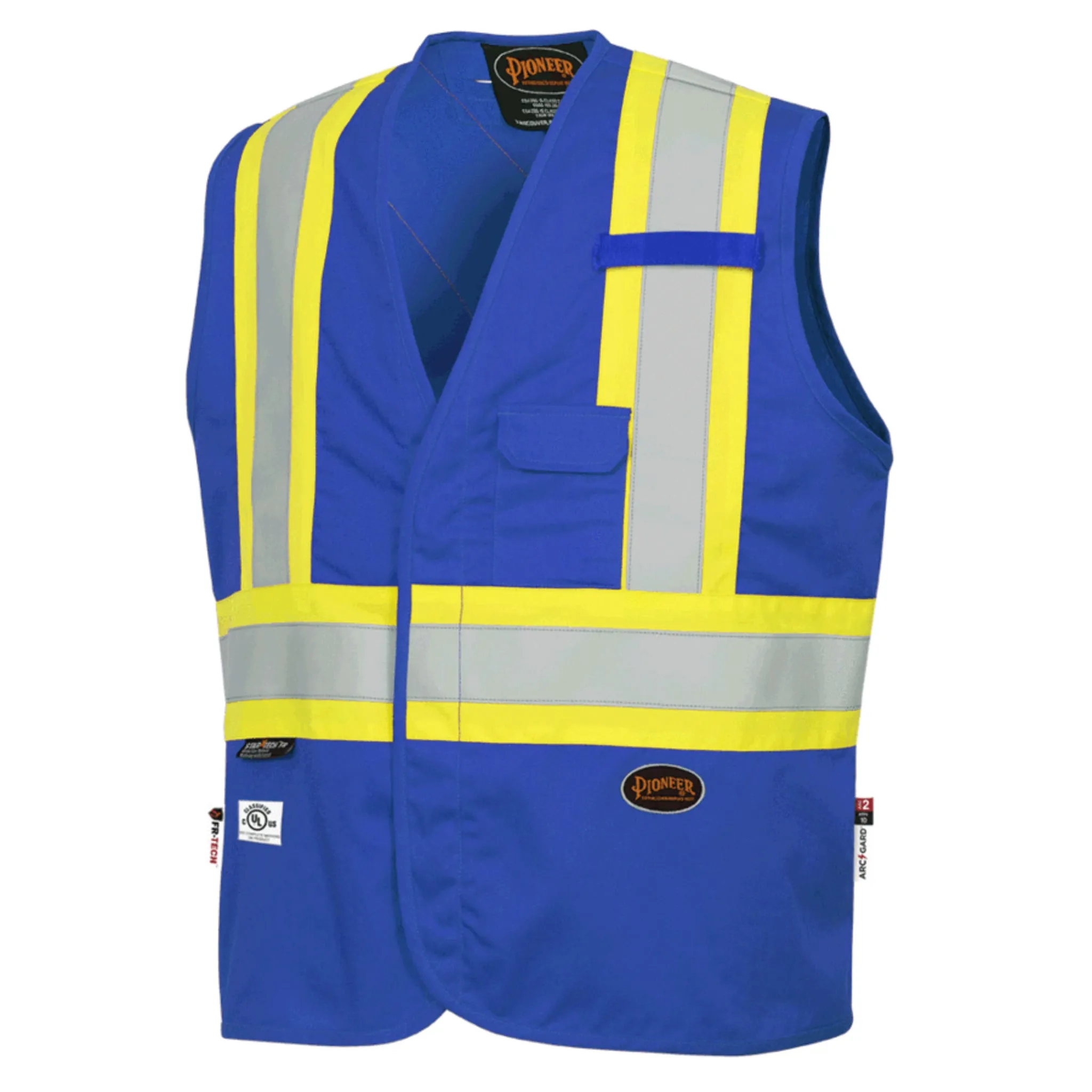 Pioneer Men's Hi Vis FR-Tech Safety Vest, CSA Z96-15, Flame Resistant, 88% Cotton/12% Nylon, Reflective Tape, 7 oz, Durable | Sizes S-4XL