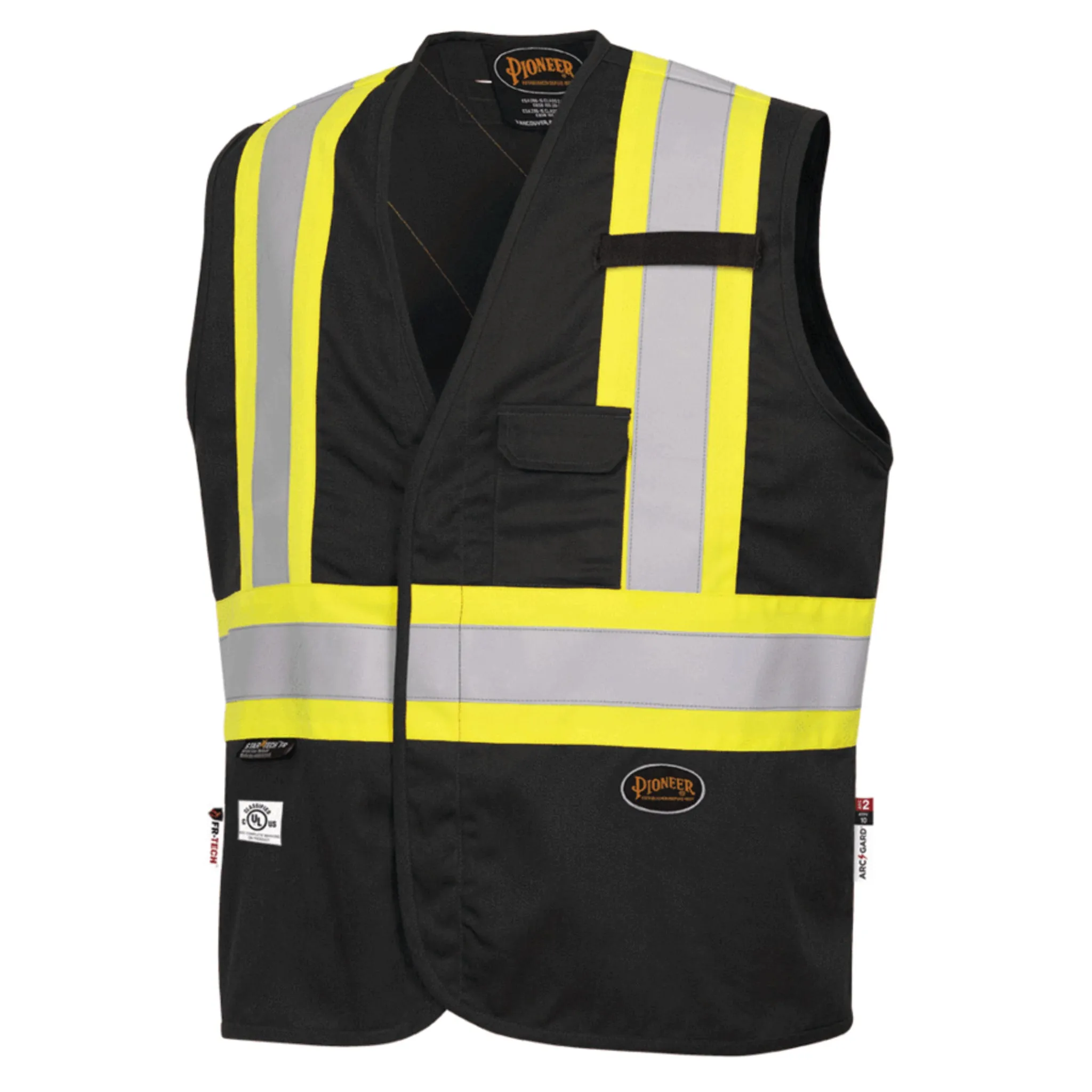 Pioneer Men's Hi Vis FR-Tech Safety Vest, CSA Z96-15, Flame Resistant, 88% Cotton/12% Nylon, Reflective Tape, 7 oz, Durable | Sizes S-4XL