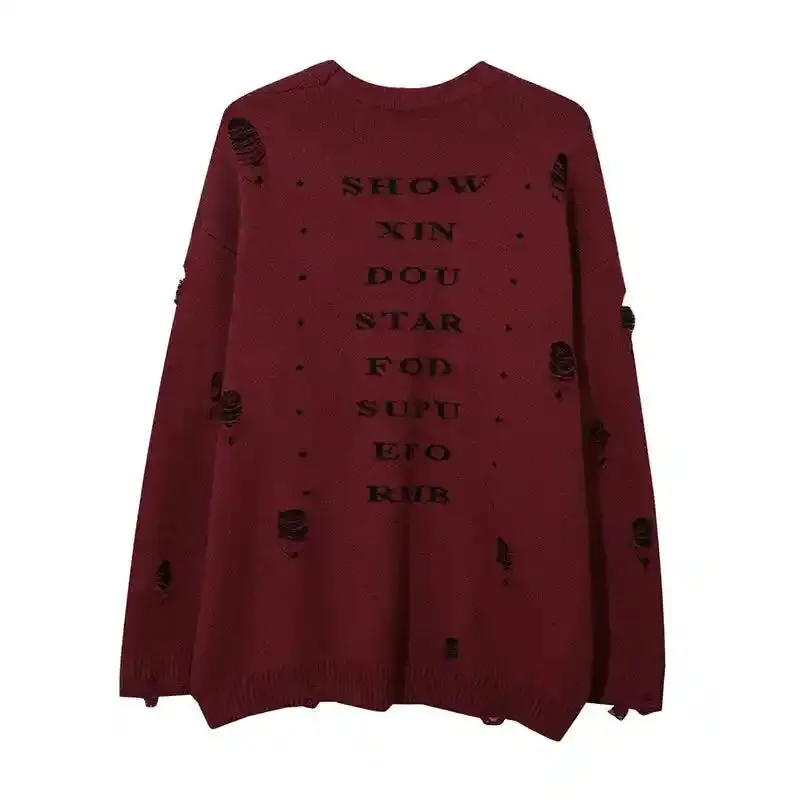 Priest Salvation Print Knitted Sweaters with Destroyed Holes