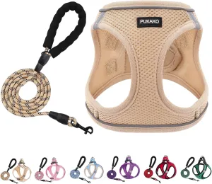 Puppy Harness and Leash Set Small Dog Step-in Harness with Soft Mesh and Reflective Bands Khaki