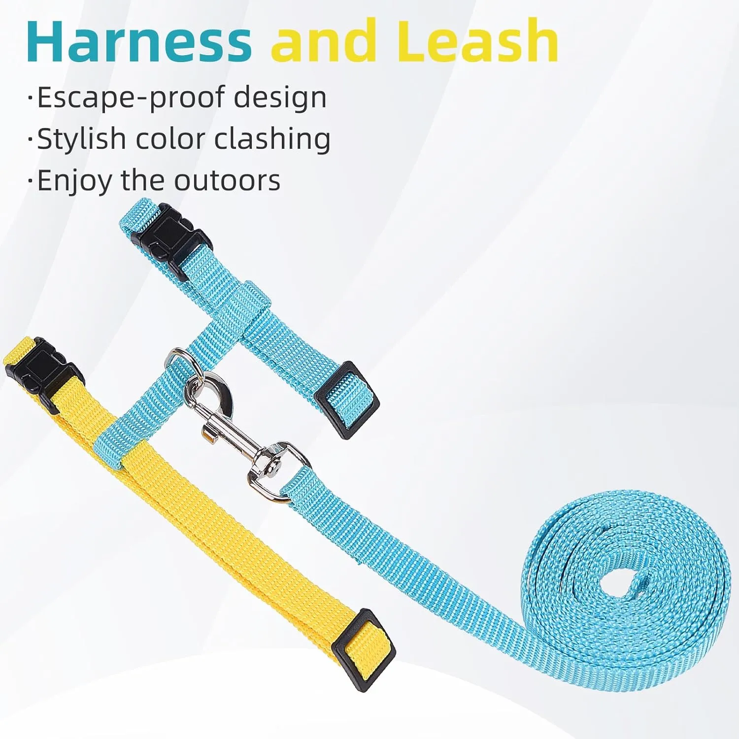 PUPTECK Adjustable Cat Harness and Leash Set Escape Proof Kitten Strap Collar for Walking Travel, Blue Yellow