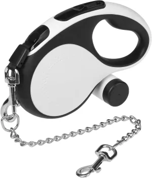 PUPTECK Retractable Dog Leash with Chew Proof Chain, 360Tangle-Free Pet Walking Leash for Small Medium Large Dogs, Heavy Duty up to 110lbs, 16ft Strong Nylon Leash, One-Hand Brake White
