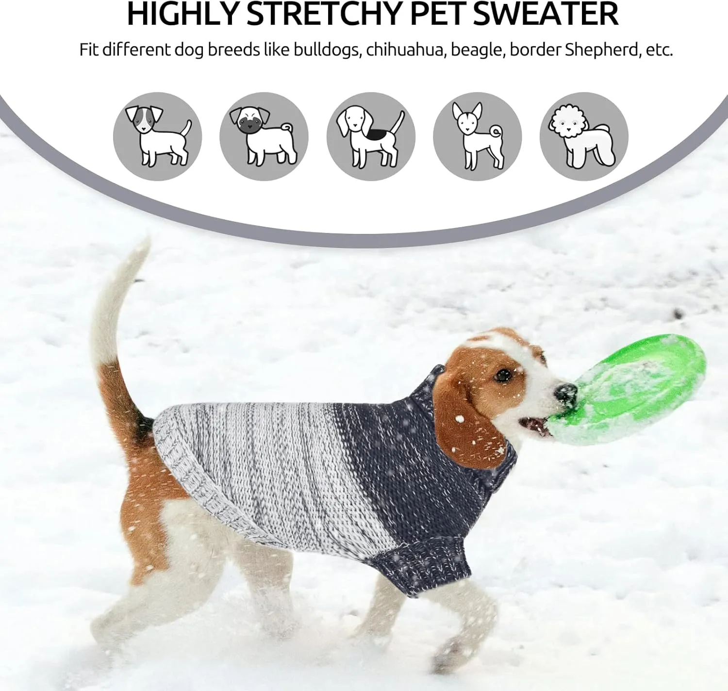 Queenmore Knitted Pullover Dog Sweater, Turtleneck Pet Cat Sweater, Cold Weather Puppy Clothes Stitching Knitwear with Leash Hole for Small Medium DogsDark Blue,S