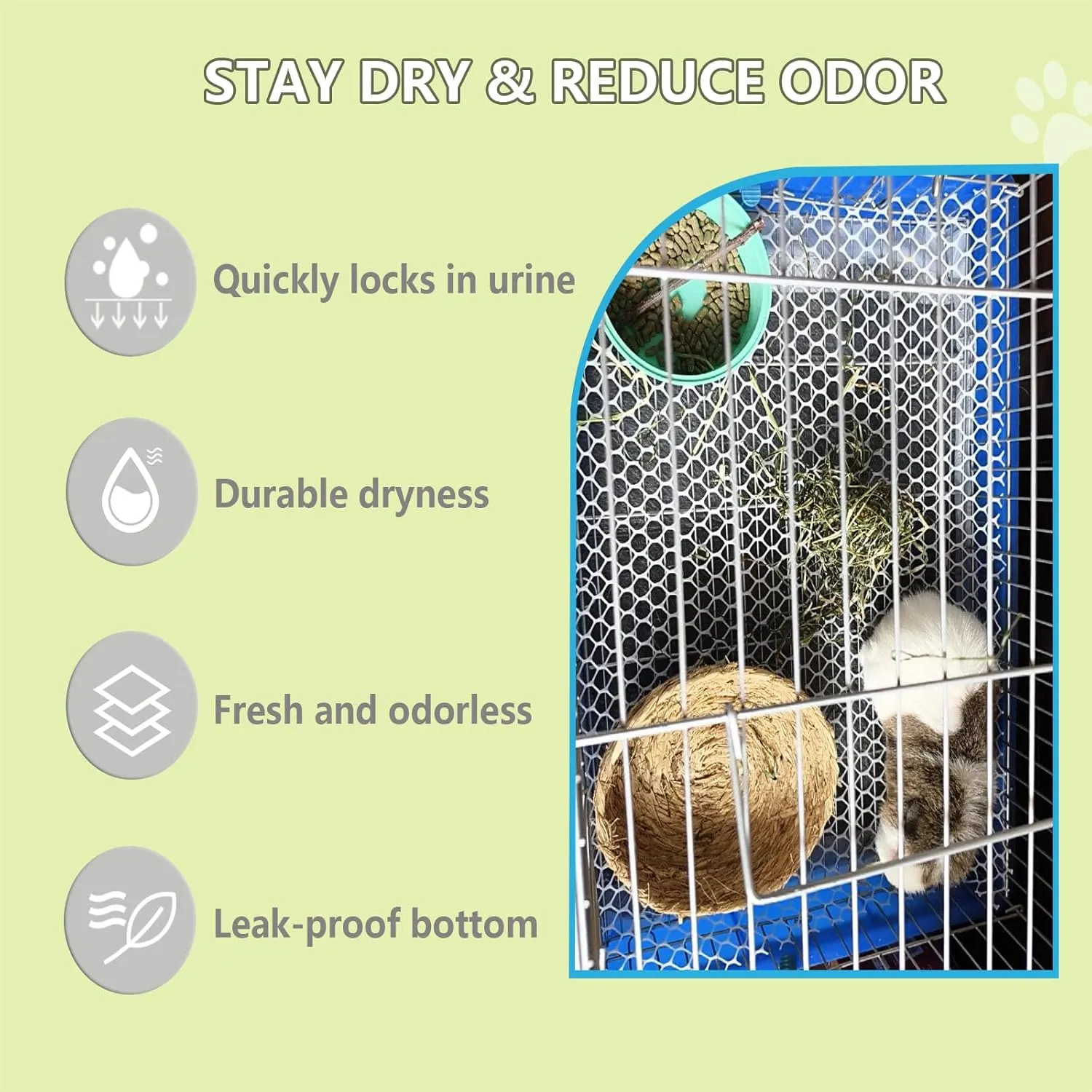 Rabbit Pee Pads, Pet Toilet/Potty Training Pads, 120PCS All Absorb & Odor Control Disposable Cage Liners with Quick-Dry Surface for Guinea Pigs Puppy Chinchillas Hamsters Ferrets Hedgehog Cat