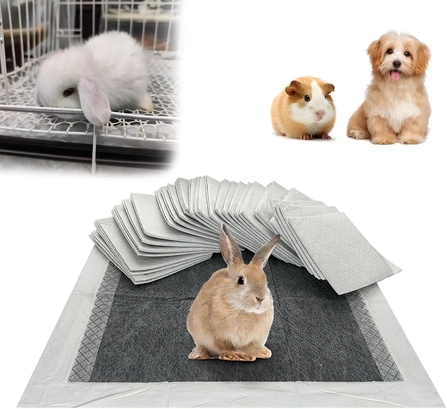 Rabbit Pee Pads, Pet Toilet/Potty Training Pads, 120PCS All Absorb & Odor Control Disposable Cage Liners with Quick-Dry Surface for Guinea Pigs Puppy Chinchillas Hamsters Ferrets Hedgehog Cat