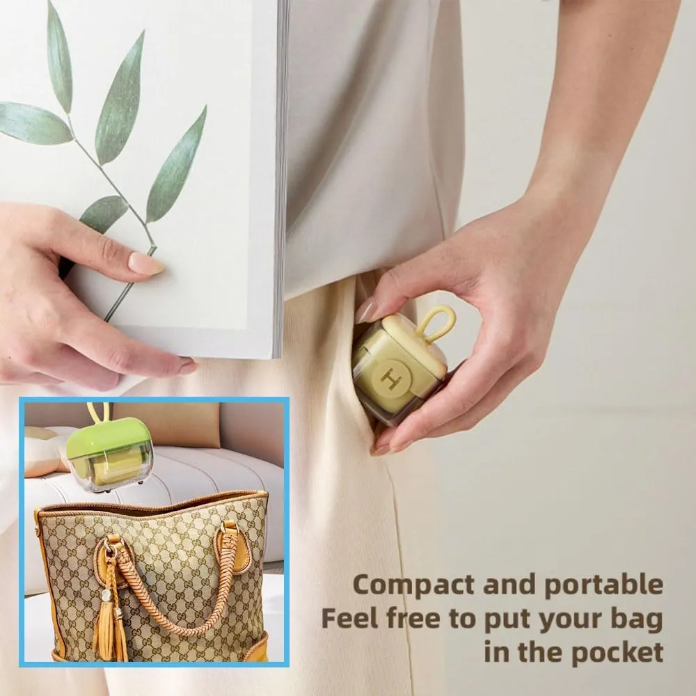 Reusable Portable Lint Roller, Mini Lint Rollers with Storage Case and Handle for Pet Hair Extra Sticky, Washable Lint Roller Fuzz Ball Remover for Easy Removing Hair on Clothes (Yellow, Square)