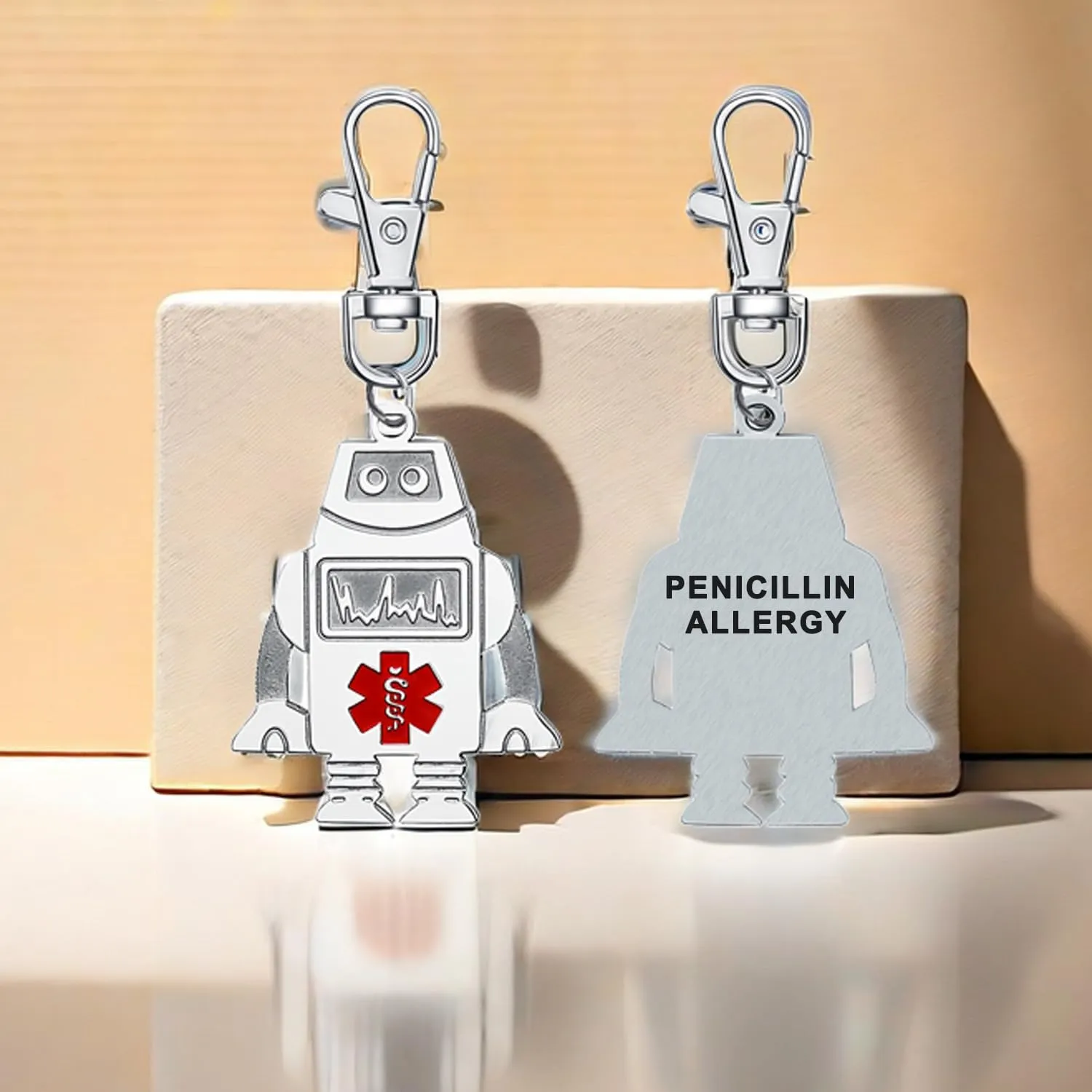 Robot Medical Alert Keychain Medical Logo Charms Gifts for Elders Good for Bags,Clothes