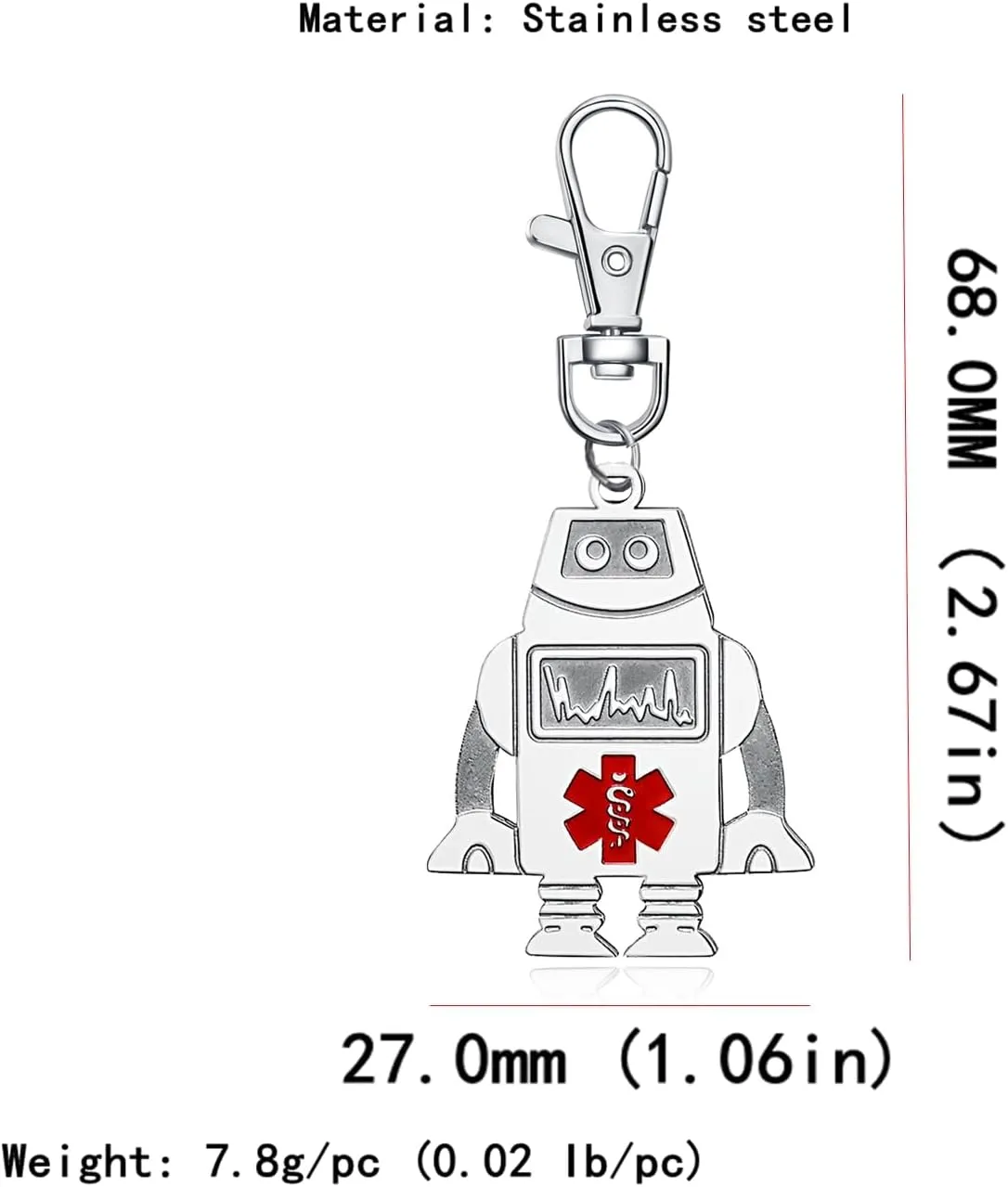 Robot Medical Alert Keychain Medical Logo Charms Gifts for Elders Good for Bags,Clothes