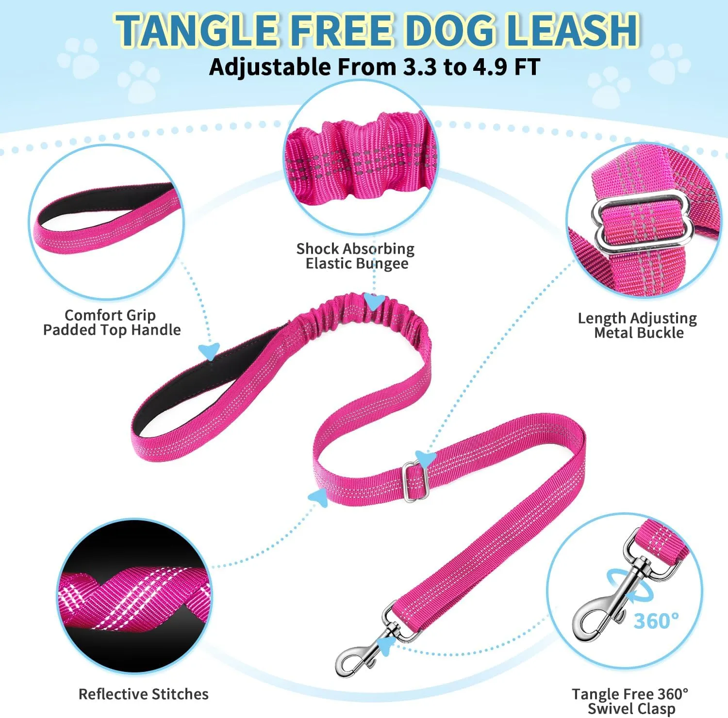 SlowTon No Pull Small Dog Harness and Leash Set, Puppy Soft Vest Harness Neck & Chest Adjustable, Reflective Lightweight Harness & Anti-Twist Pet Lead Combo for Small Medium Dogs (Fuchsia, XXS)