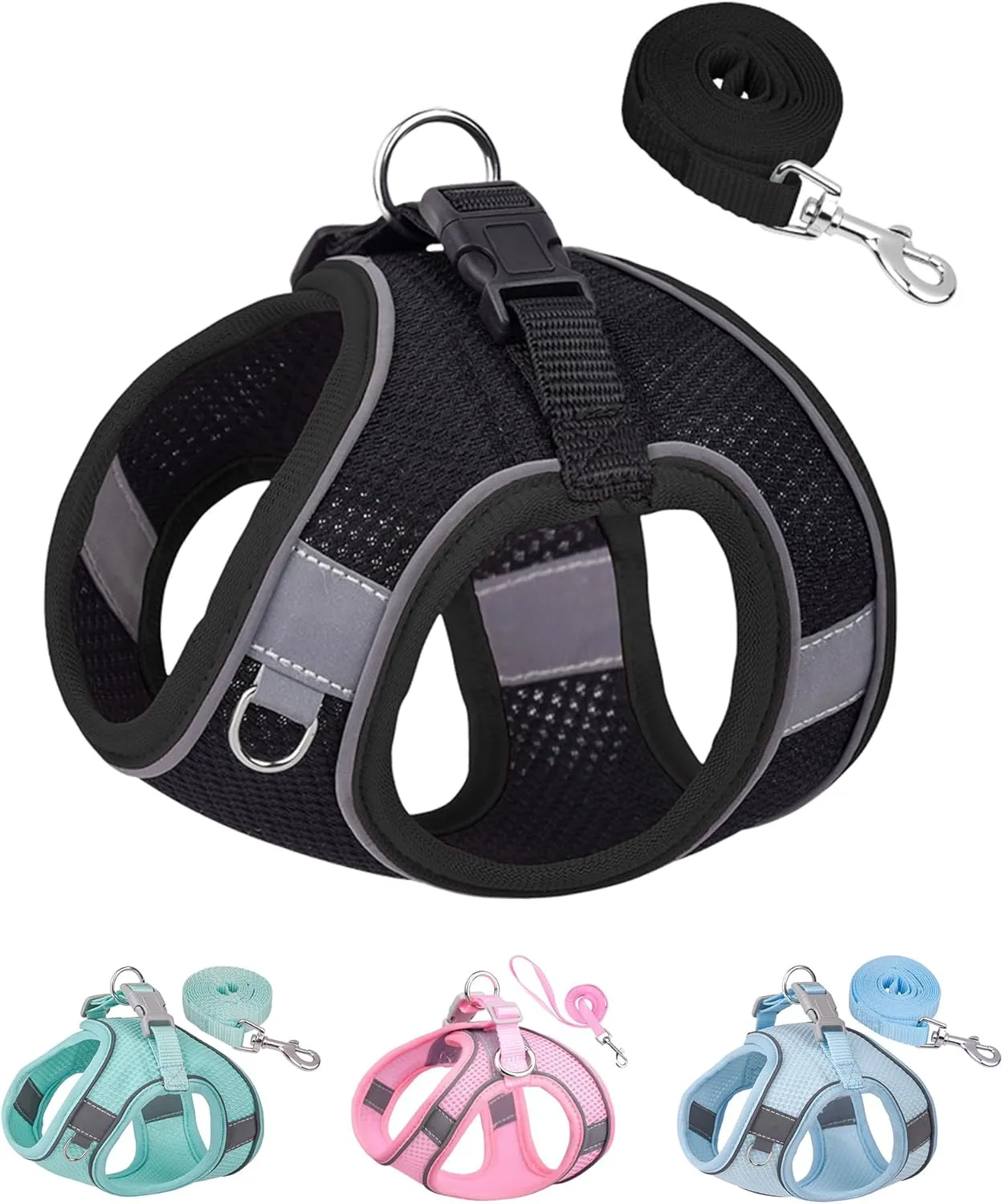 Solmoony No Pull Dog Harness - Step-in Puppy Harness and Leash Set, Mesh, Black, XS