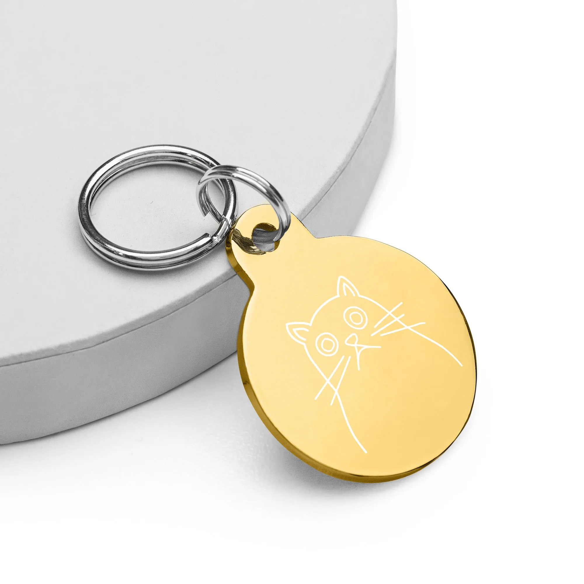 Surprised cat Engraved pet ID tag