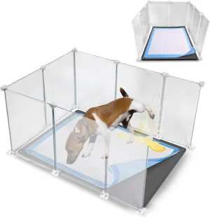 TidyFriend Litter Box Splash Guard 24 x 32, Small Dog Litter Box Shield Guard with Pee Pad Holder Tray 30" x 23, Easy to Clean, Indoor (White Enclosure with Grey PeePad Tray)
