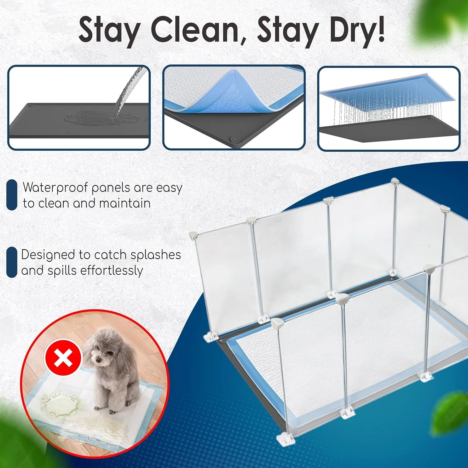TidyFriend Litter Box Splash Guard 24 x 32, Small Dog Litter Box Shield Guard with Pee Pad Holder Tray 30" x 23, Easy to Clean, Indoor (White Enclosure with Grey PeePad Tray)