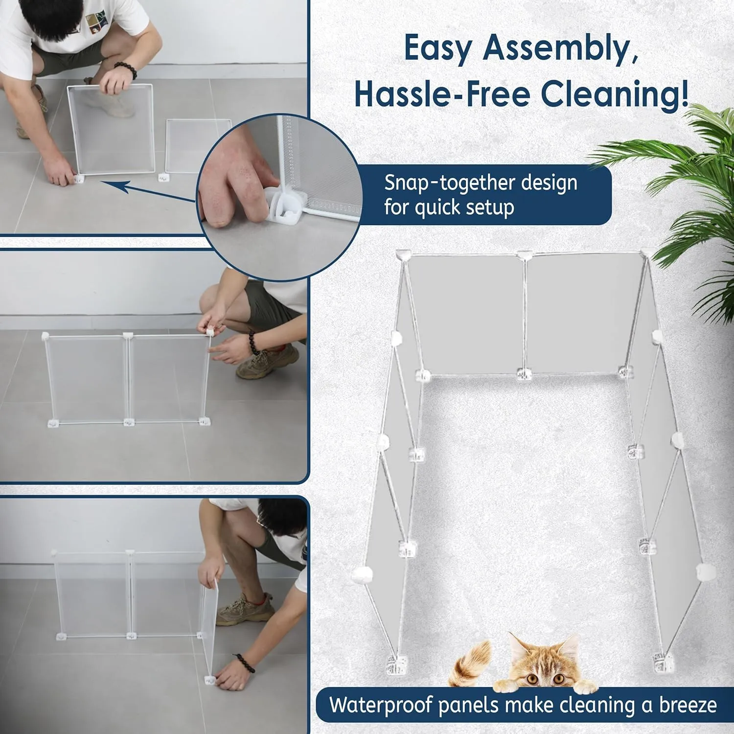TidyFriend Litter Box Splash Guard 24 x 32, Small Dog Litter Box Shield Guard with Pee Pad Holder Tray 30" x 23, Easy to Clean, Indoor (White Enclosure with Grey PeePad Tray)