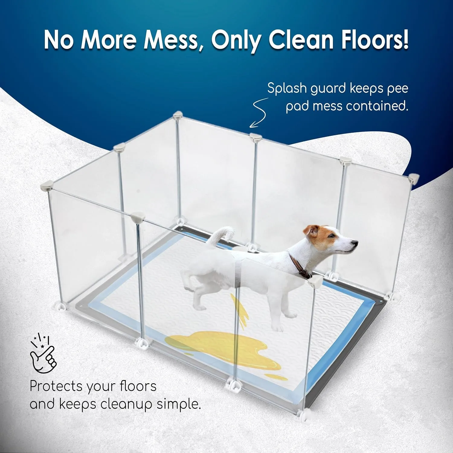 TidyFriend Litter Box Splash Guard 24 x 32, Small Dog Litter Box Shield Guard with Pee Pad Holder Tray 30" x 23, Easy to Clean, Indoor (White Enclosure with Grey PeePad Tray)