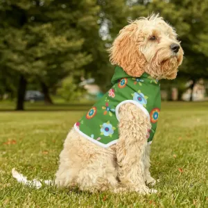 Vibrant Floral Green Dog Hoodie with White Rib Color