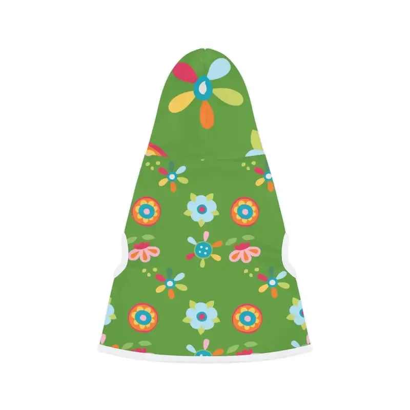 Vibrant Floral Green Dog Hoodie with White Rib Color