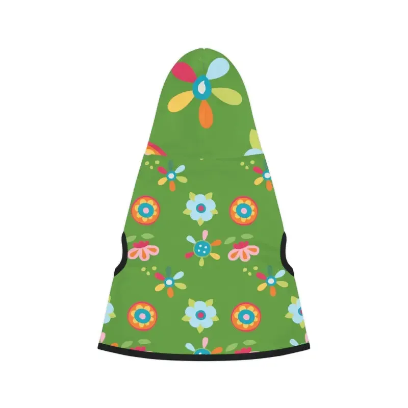Vibrant Floral Green Dog Hoodie with White Rib Color