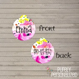 Watercolor Pink Floral Pet Tag
