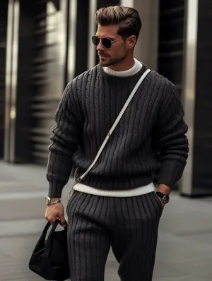 Winter Men's Black Thick Knitted Set
