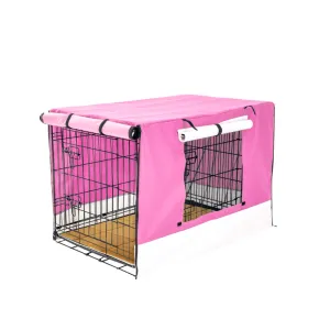 Wire Dog Cage Crate 24in with Tray   Cushion Mat   Pink Cover Combo
