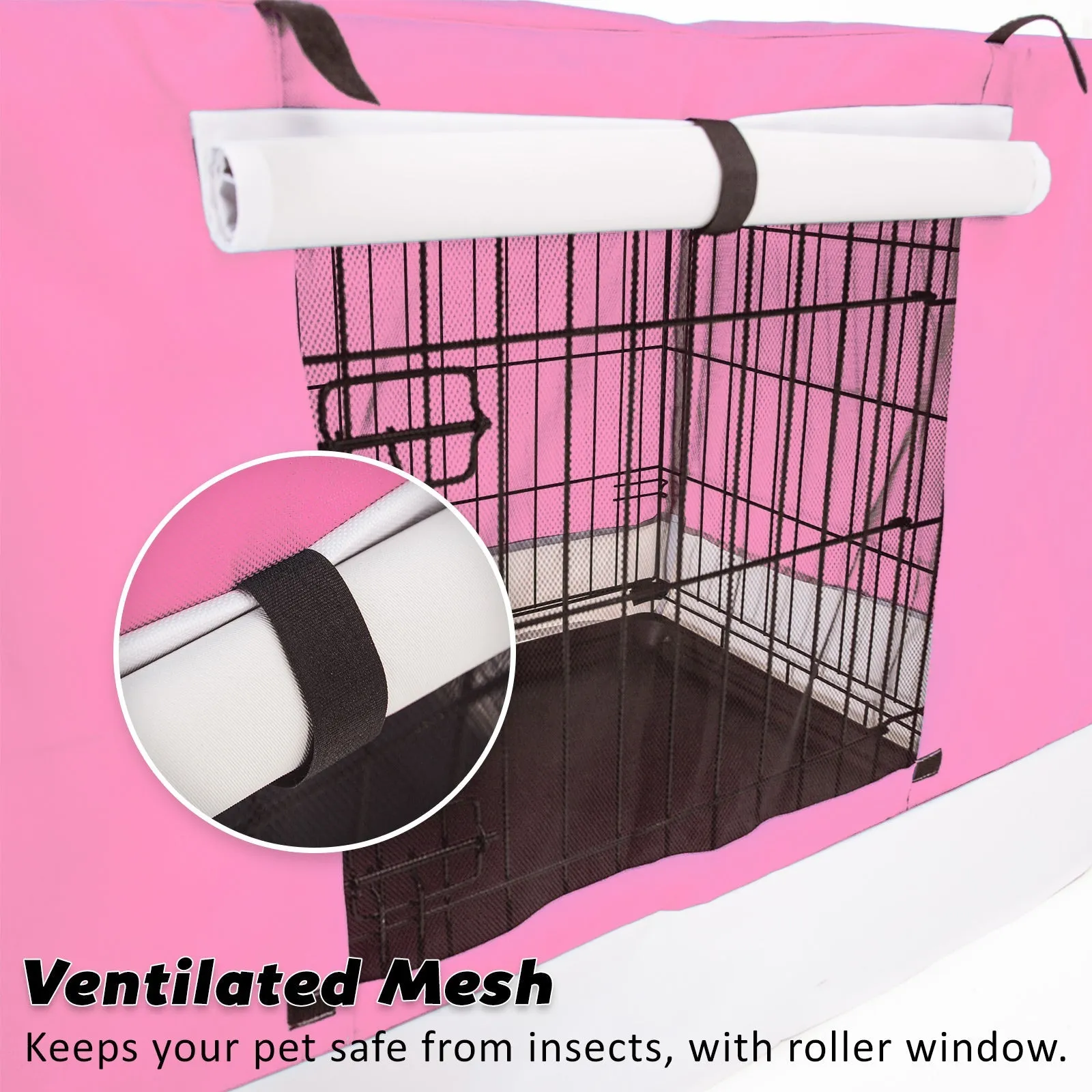 Wire Dog Cage Crate 24in with Tray   Cushion Mat   Pink Cover Combo